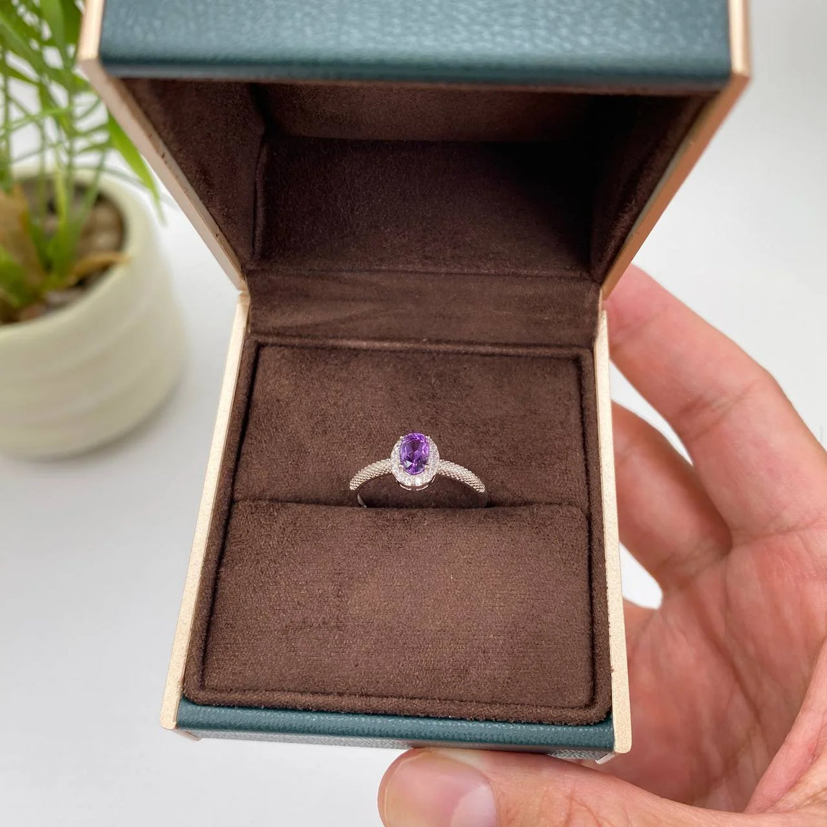 Natural Amethyst Adjustable Open Ring · 18K Gold-Plated 925 Sterling Silver