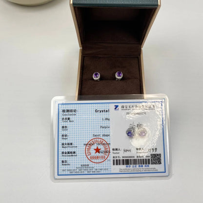 Natural Amethyst Stud Earrings · 18K Gold-Plated 925 Sterling Silver