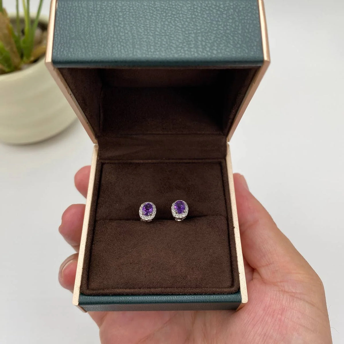 Natural Amethyst Stud Earrings · 18K Gold-Plated 925 Sterling Silver