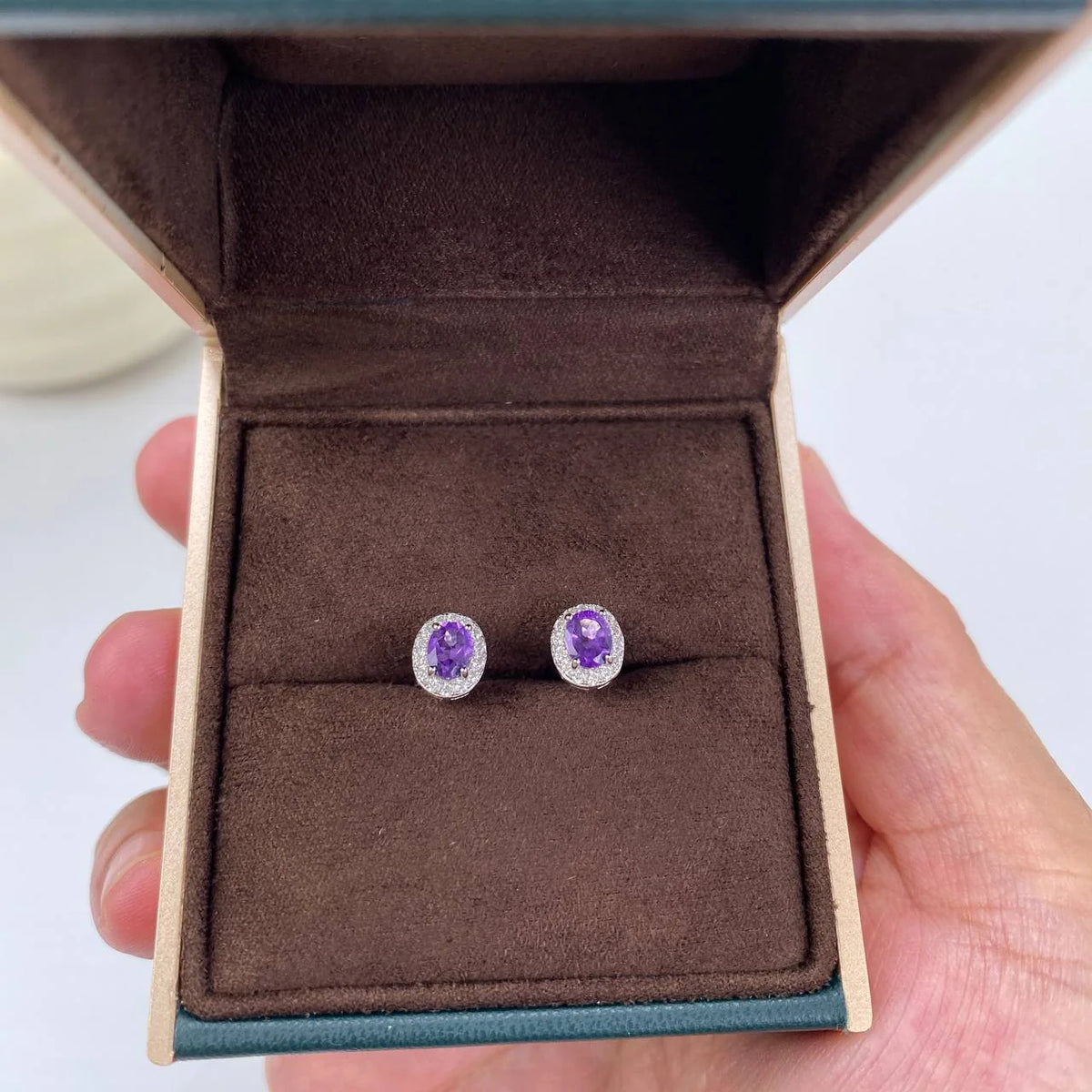 Natural Amethyst Stud Earrings · 18K Gold-Plated 925 Sterling Silver