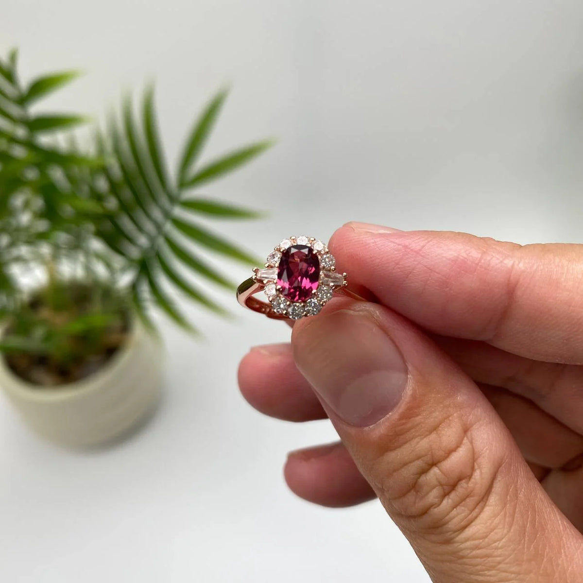 Natural Pyrope Garnet Adjustable Open Ring · 18K Gold-Plated 925 Sterling Silver
