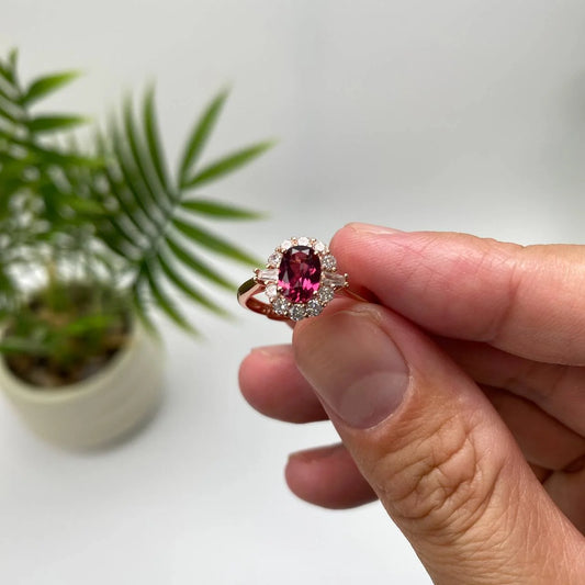 Natural Pyrope Garnet Adjustable Open Ring · 18K Gold-Plated 925 Sterling Silver