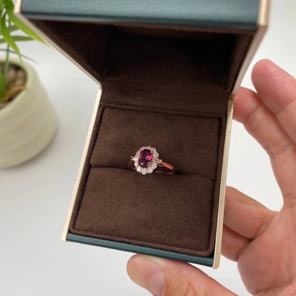 Natural Pyrope Garnet Adjustable Open Ring · 18K Gold-Plated 925 Sterling Silver