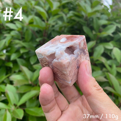 Natural Pink Agate Cube Carving