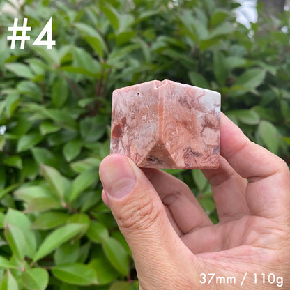 Natural Pink Agate Cube Carving