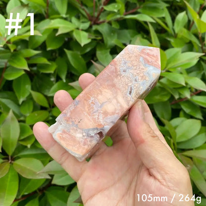 Natural Pink Agate Tower Carving