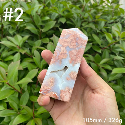 Natural Pink Agate Tower Carving
