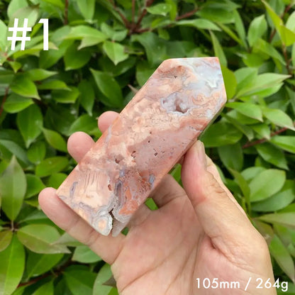 Natural Pink Agate Tower Carving