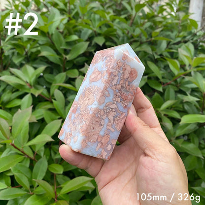 Natural Pink Agate Tower Carving