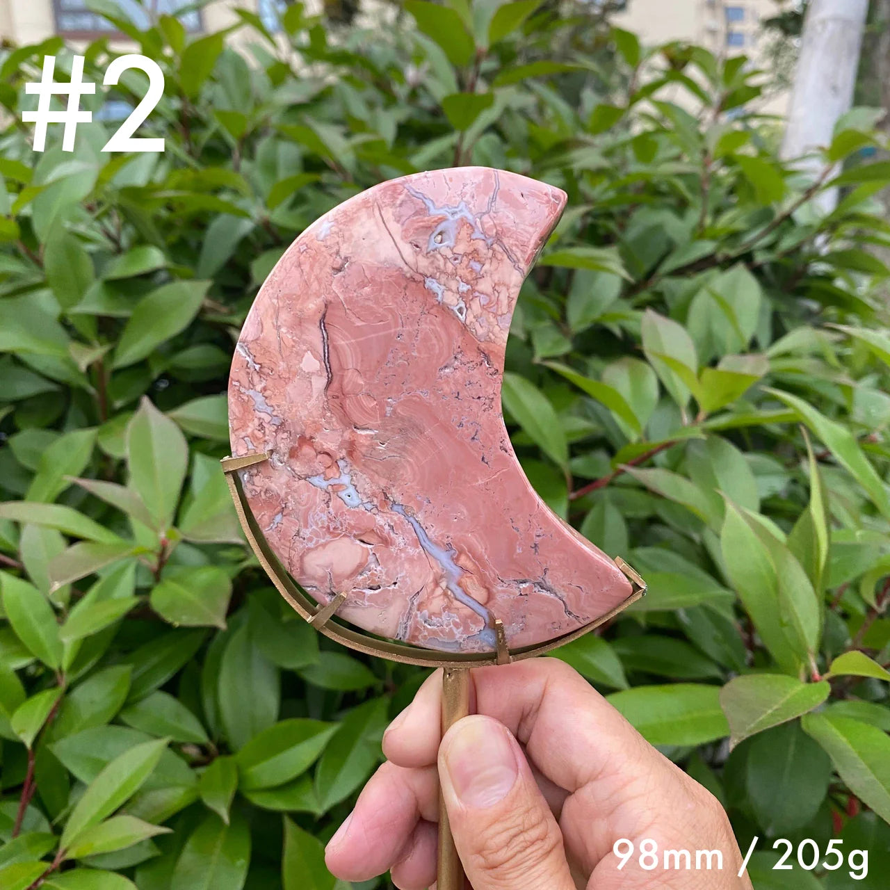 Natural Pink Agate Moon Carving with Stand
