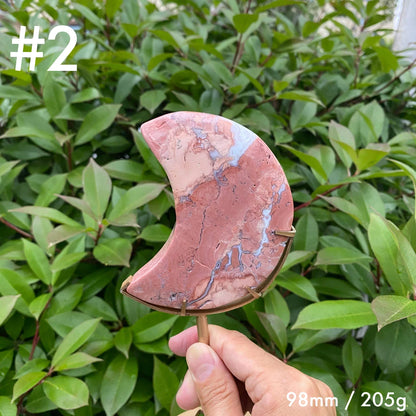 Natural Pink Agate Moon Carving with Stand