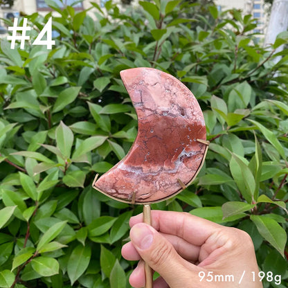 Natural Pink Agate Moon Carving with Stand